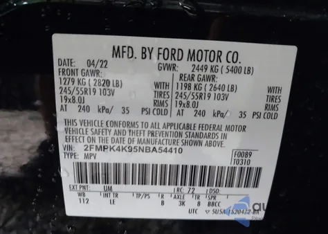 2022 Ford Edge Titanium from USA, damaged, VIN 2FMPK4K95NBA54410